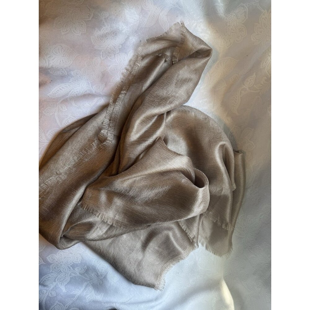 NORDSTROM Sheer Silk Blend Wrap Scarf  Gold Fringe Hem 80” X 28” $79 - Picture 9 of 9